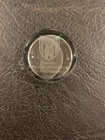 Sunderland 1990/91 Jimmy Montgomery Lounge Member Glass Paperweight