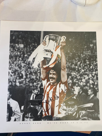 1973 Lifted Bobby Kerr Holding FA Cup Signed Print