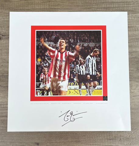 Niall Quinn celebrates against Newcastle signed print