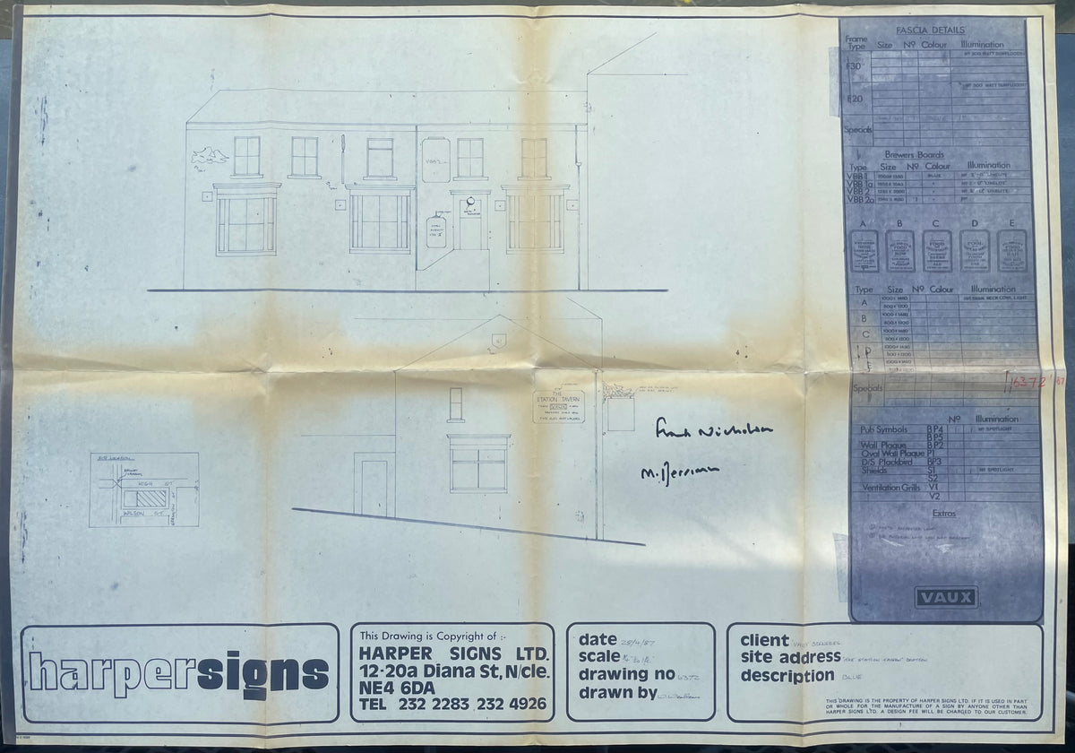 The station tavern, Brotton, signed original VAUX plans – Fans Museum Shop