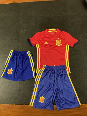 Spain National Football Team Red and Yellow Home Shirt 9-10 and 2 shorts